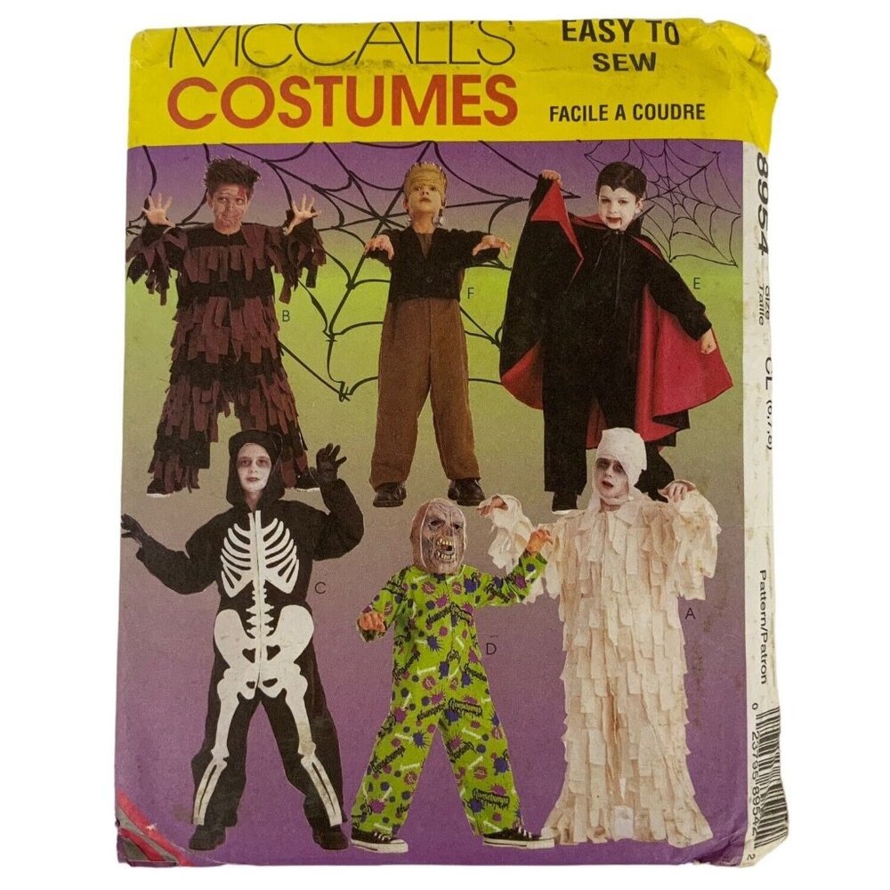 McCalls 8954 Childrens Unisex Scary Costumes Sewing Pattern Sizes 6-8 1997
